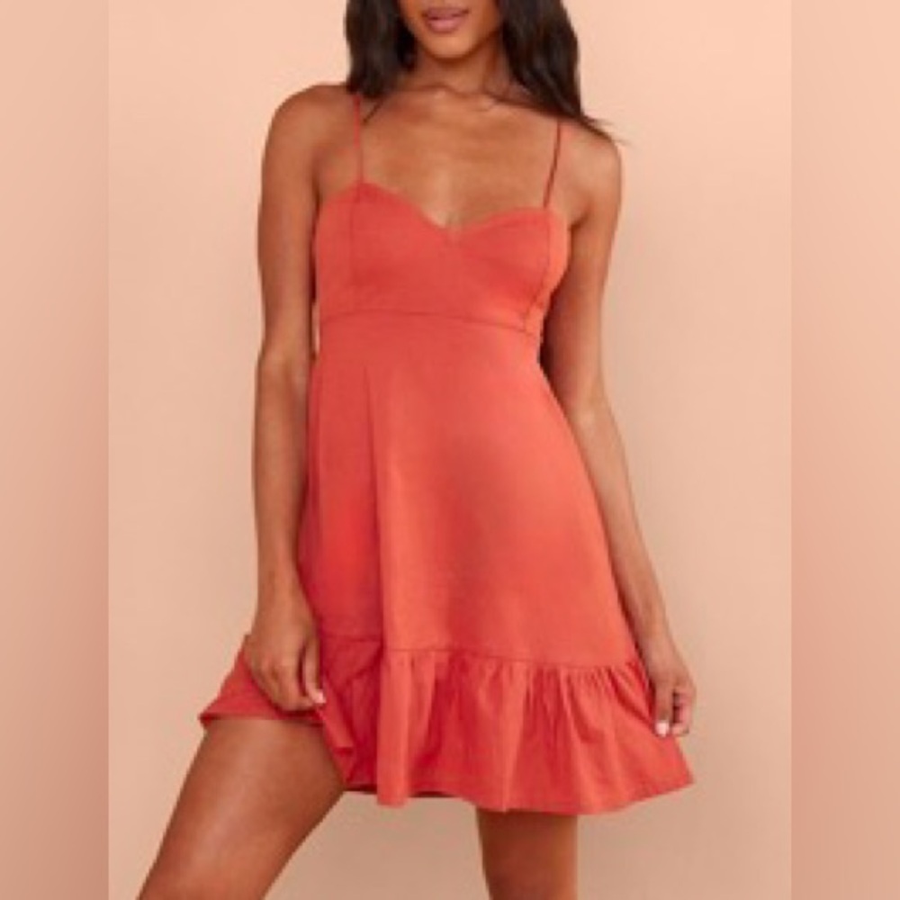PrettyLittleThing Coral Mini Dress with Spaghetti Straps